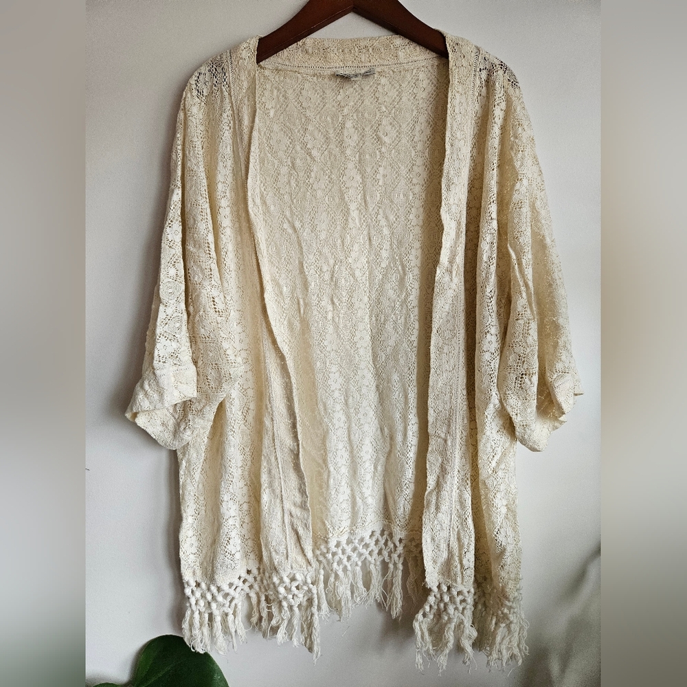 American Eagle | Cream Open Front Lace Kimono
